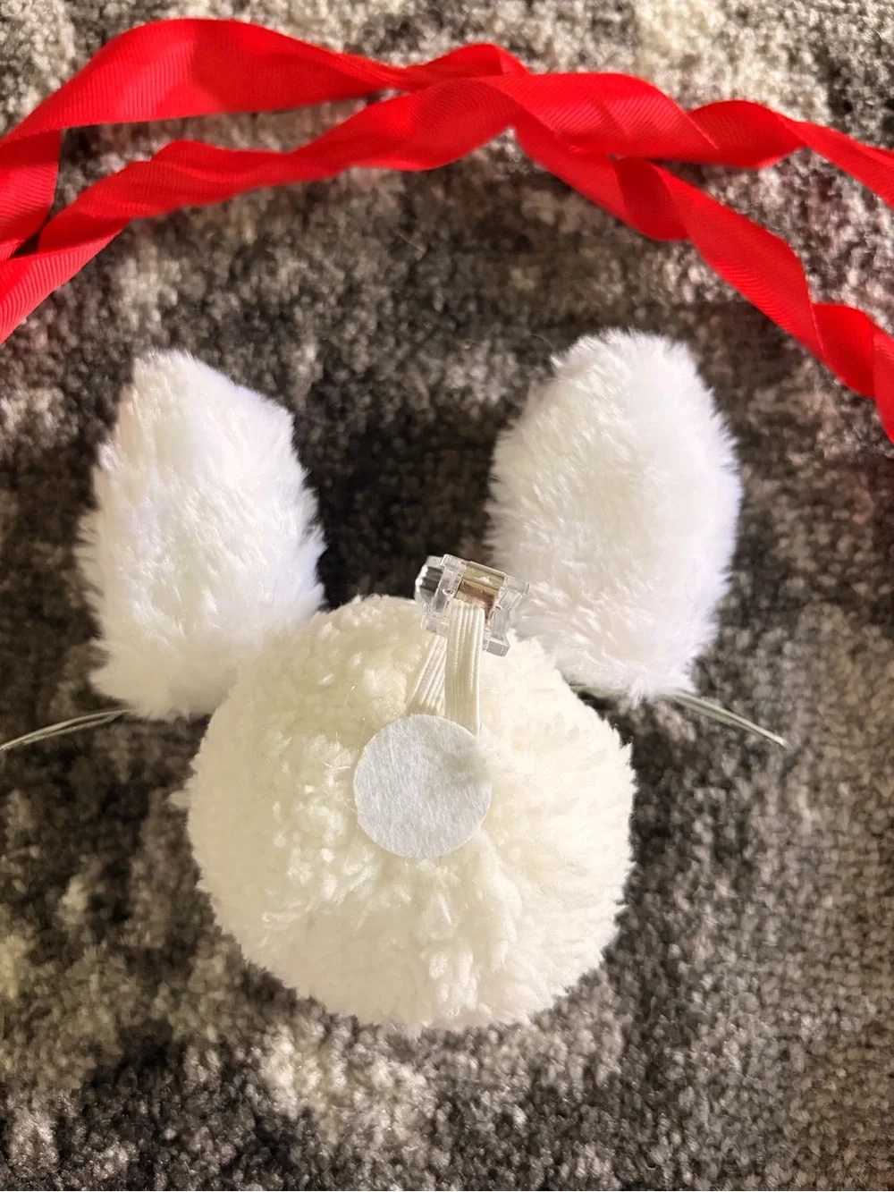 Cute Bunny Ear and Pom Clip Set with Red Ribbon